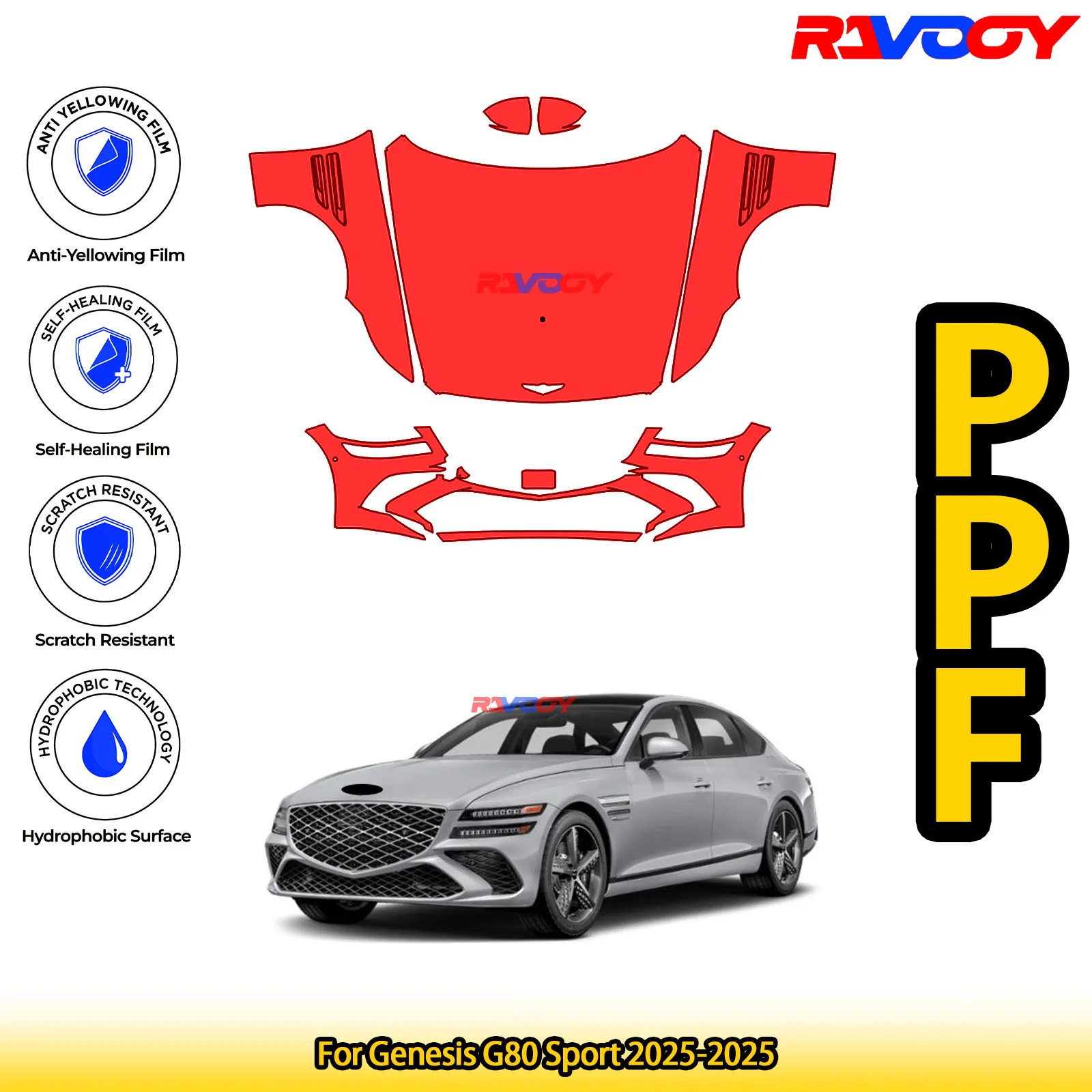 

For Genesis G80 Sport 2025-2025 Glossy Matte Black Precut front PPF Kit Paint Protection Film