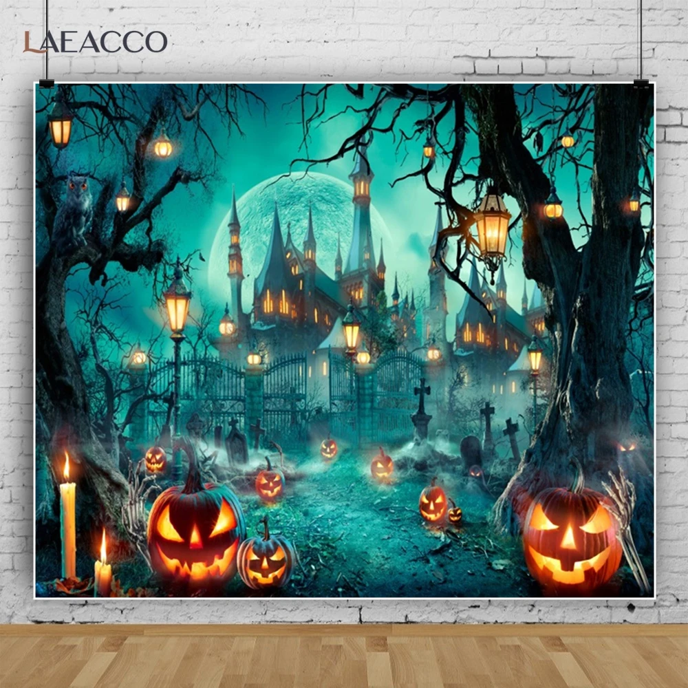 Happy Halloween Retro Dark Castle Full Moon Night Party Photography Background Kids Friends Portrait Photocall Backdrop Decor
