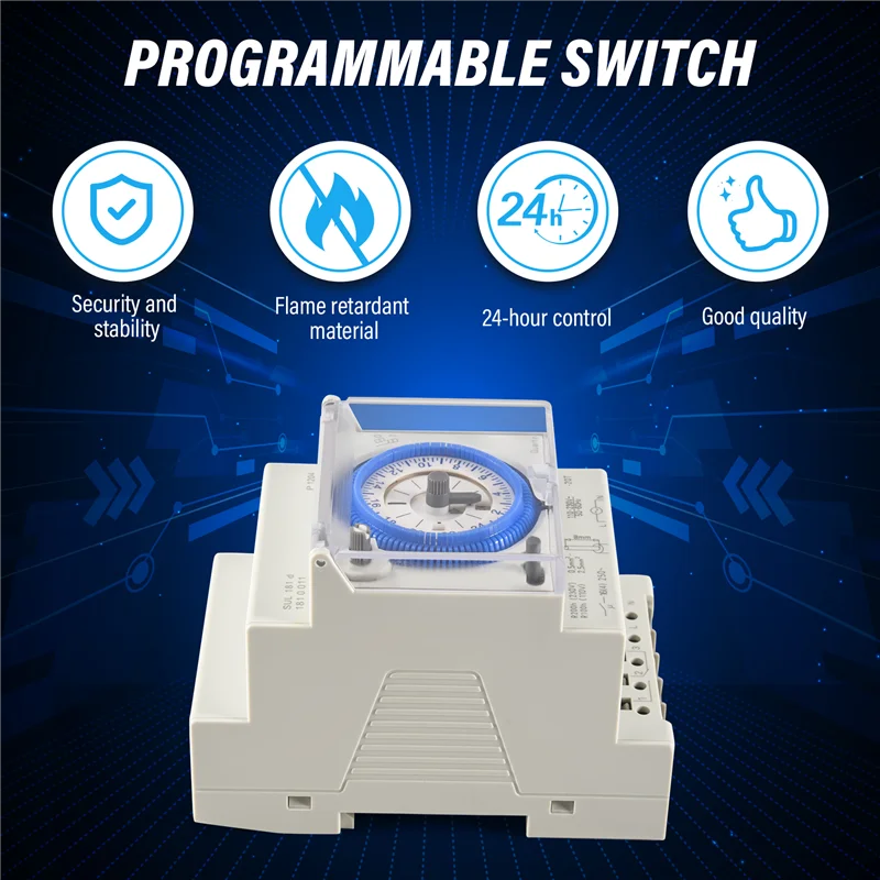 

-WSFS Analog Mechanical Timer Switch 110V-220V 24 Hours Daily Programmable 15Min Setting Time Switch Relay SUL181D Hot