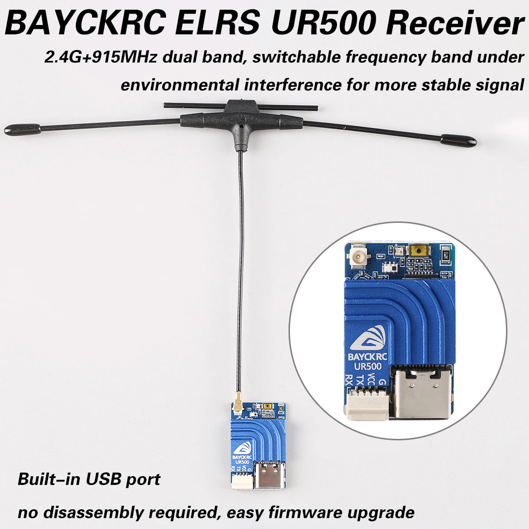 Récepteur FPV BAYCKRC UR500 ELRS RX 500mW double bande 2.4G 915MHz commutable, anti-interférence, longue portée pour drone