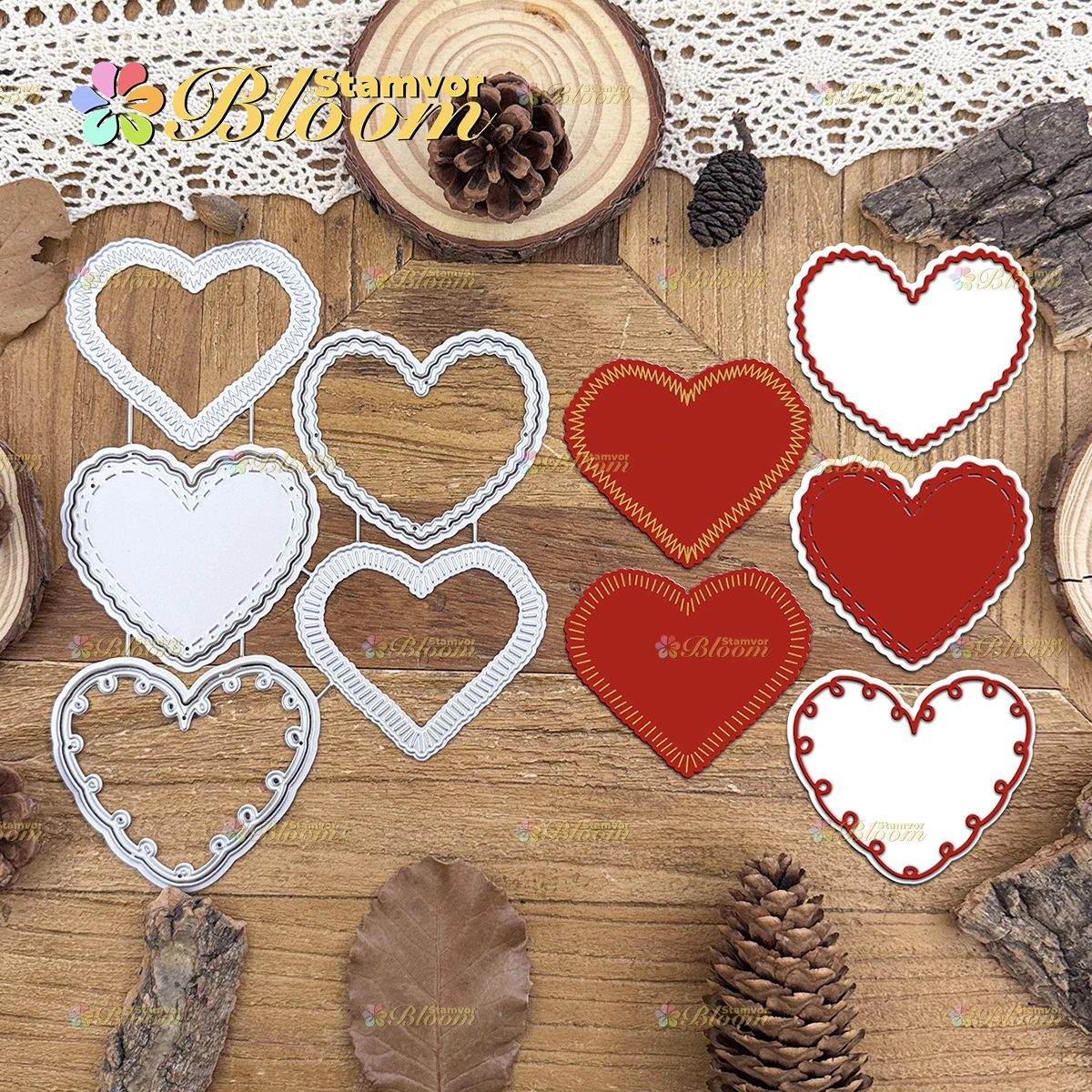 Original Lovely Sewing Lines Layers Love Hearts Metall-Stanzformen für Scrapbooking, dekorative Prägung