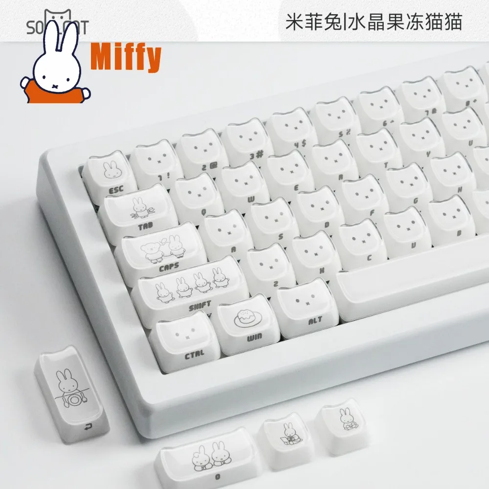 Kawaii Miffy Keycaps Cute Rabbit Mechanical Keyboard Caps Crystal Jelly Cat Ear Side Printed Desktop PC Gaming Decor Gift view 3