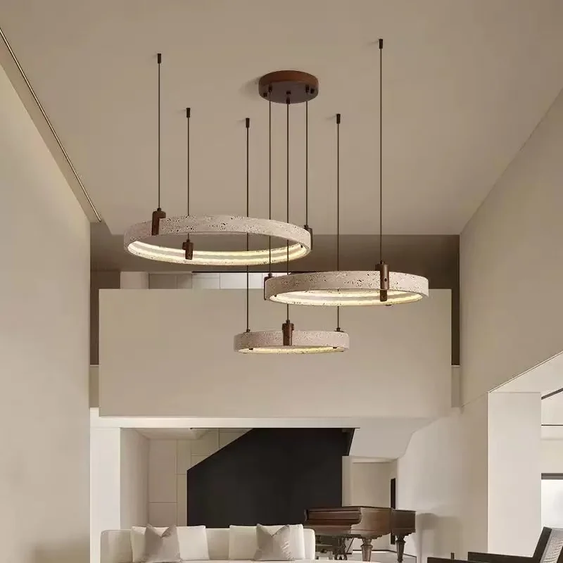 Wabi-sabi style retro creative chandelier in the restaurant 2024 new design ring art tea room cave stoneware lamps