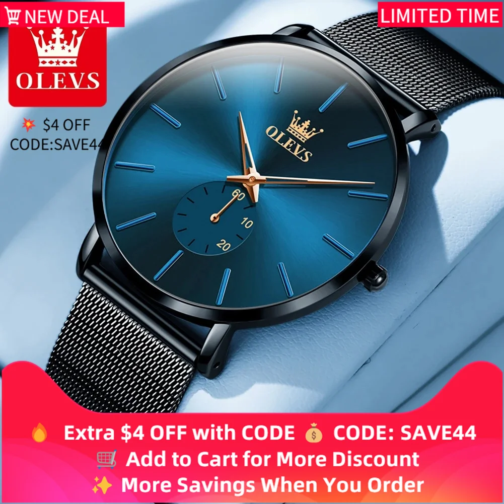 

OLEVS 9954 Men's Watches Fashion Quartz Minimalism Ultrathin Original Waterproof Watch for Men Luminous Casual Mesh Strap
