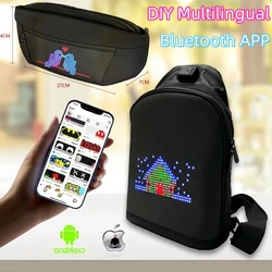 Smart App LED Pixel Mochila para Homens e Mulheres, DIY, Graffiti Multilíngue, Bolsa de Ombro Dinâmica, Bolsa Peito, Display LED