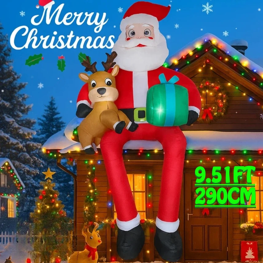 

9.51FT Large Inflatable Reindeer Toy Santa Claus Home Decor Ornament Christmas Decoration forYard Xmas Supplies Holiday Gifts