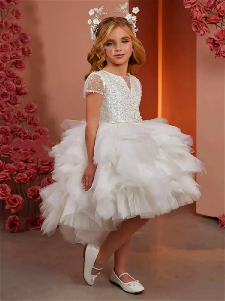 Robe de princesse en fibre de tulle, tenue de première communion pour enfants, cadeau d'anniversaire surprise