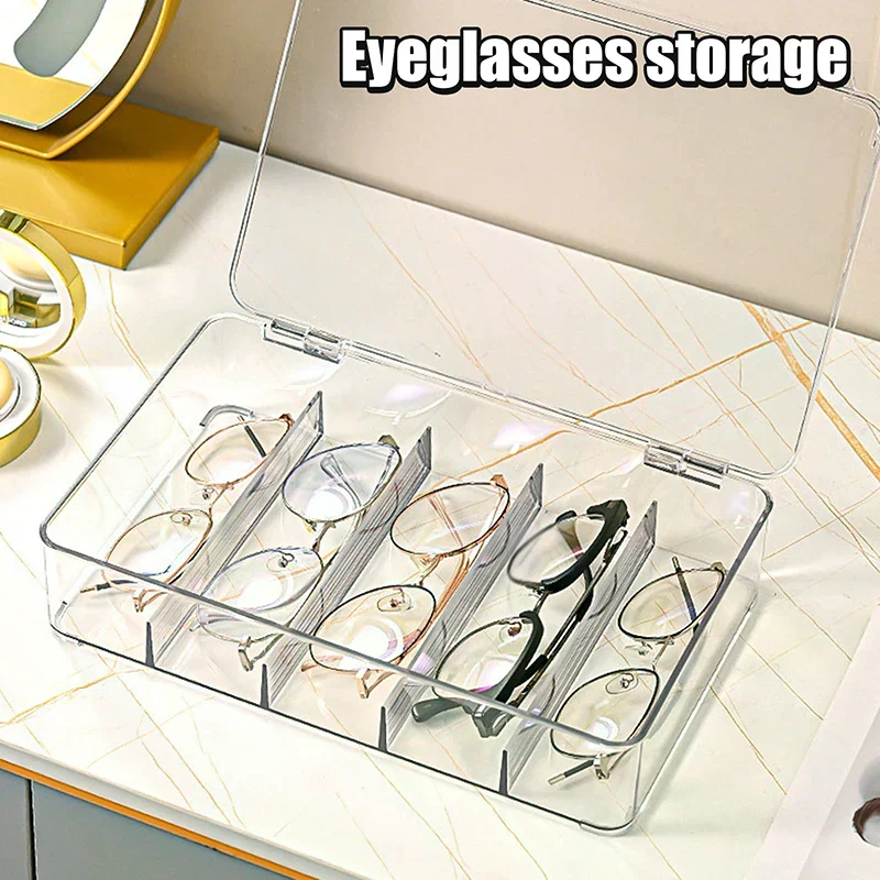 

Multifunctional Transparent Glasses Storage Box 5 Grids Devided Sunglass Organizer Dustproof Eyeglasses Container
