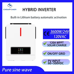 3.6KW Hybrid Pure Sine-wave Inverter 120A MPPT Solar Controller DC 24V to AC 120V 3600W on/off grid