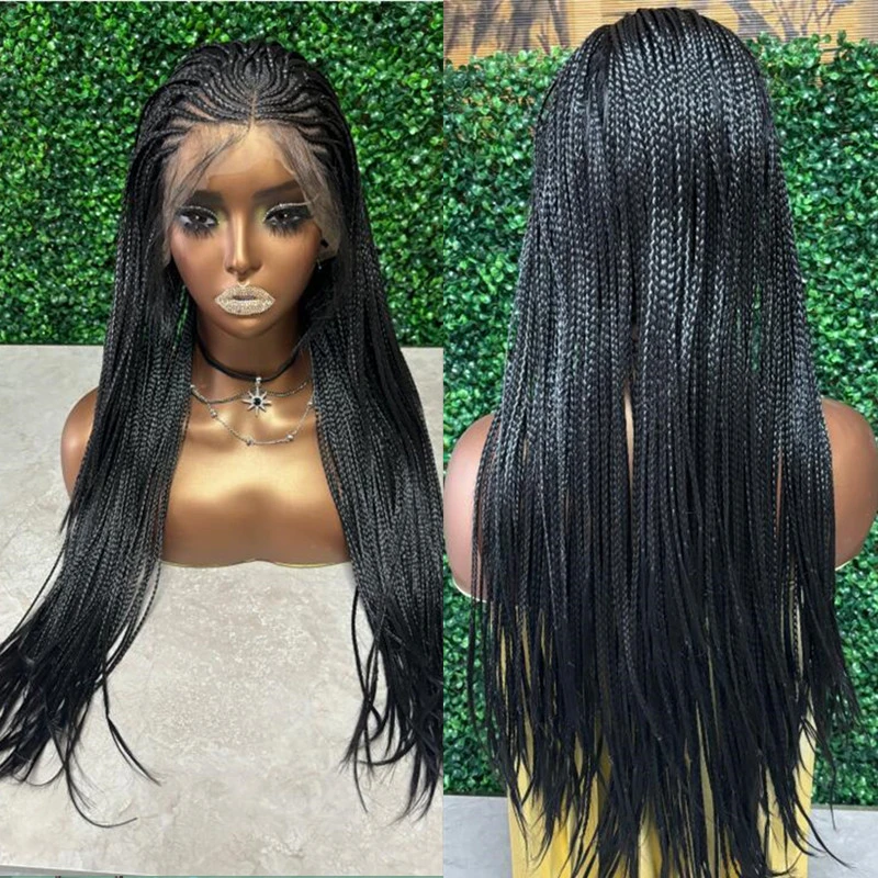 

New in Cornrow Braided Wigs for Black Women Handmade Synthetic Long Box Braided Wig with Baby Hair Lace Front Braids Wig Sale