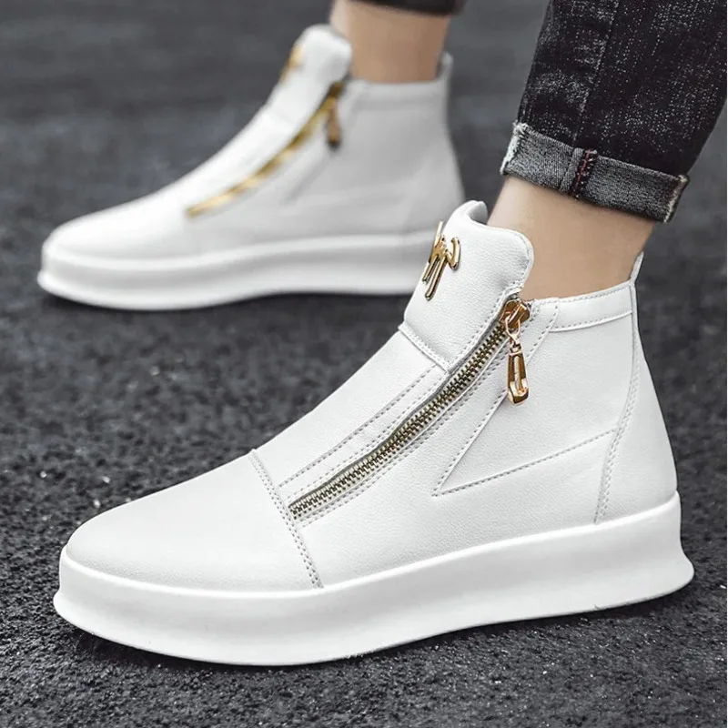 

Новинка 2025 года, повседневная мужская брендовая модная белая обувь до щиколотки с высоким берцем, роскошная кожаная спортивная обувь на платформе для скейтборда, мужские ботинки