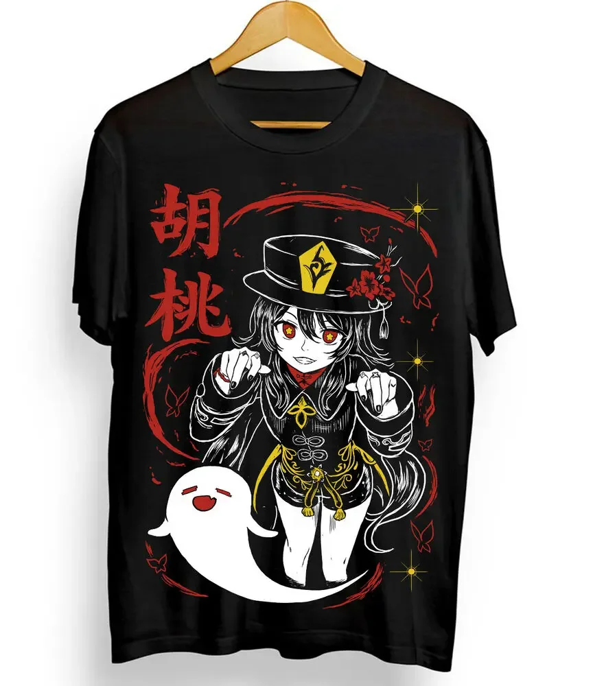 Genshin Impact HuTao Harajuku T-Shirt Anime Girl Kawaii Black Shirt Tee All Size