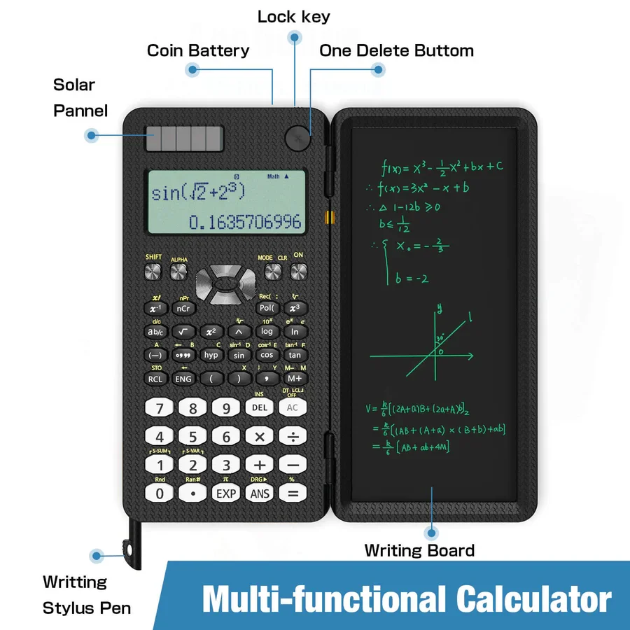 Imagem -02 - Newyes-calculadora Científica de Engenharia com Tablet de Escrita Ny82ms Dobrável Portátil 240 Funções de Computação 2024