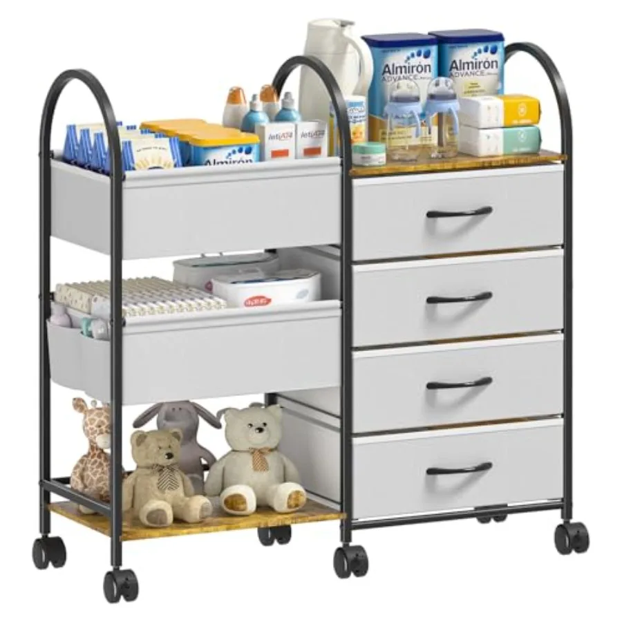 

Baby Diaper Caddy Organizer Cart with Wheels, 4-Tier Rolling Diaper Cart with Dividers and Drawers, Multi-Layer Nursery Storage
