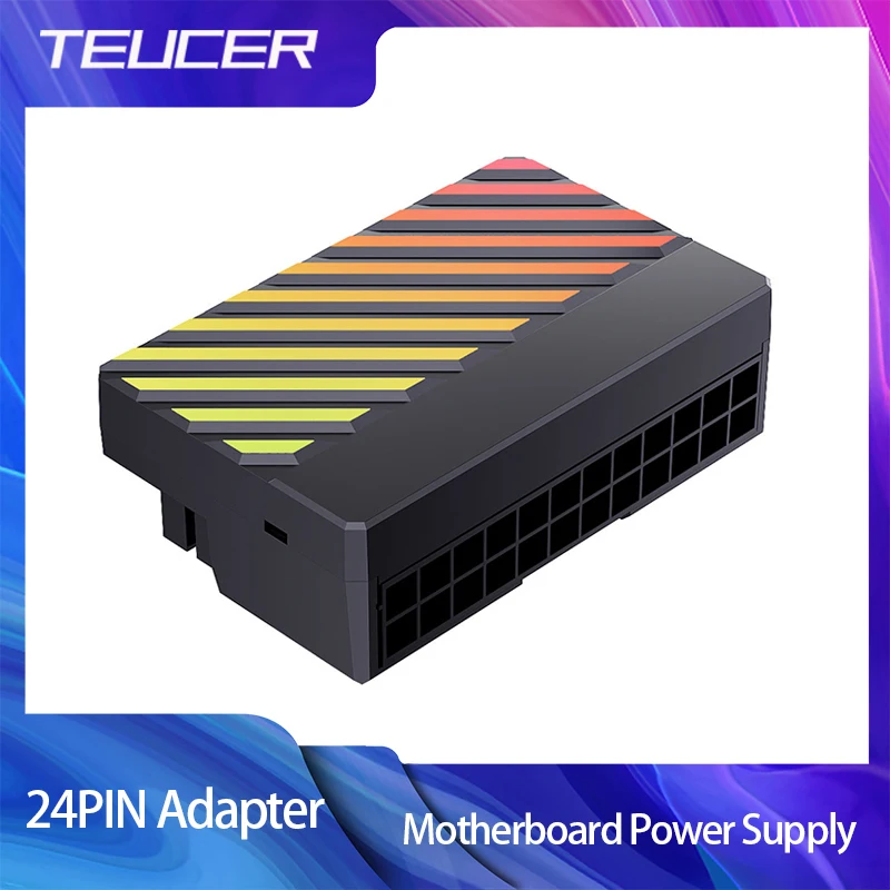 TEUCER ARGB 24Pin ATX Adapter 90° Converter 24PIN Adapter Suitable for 24PlN Motherboard Power Supply