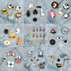 4-9pcs/set Cute Animal Cats Goose Brooches Punk Eyes Medical Stethoscope Enamel Pins Cartoon Foods Bag Lapel Badge Jewelry Gifts