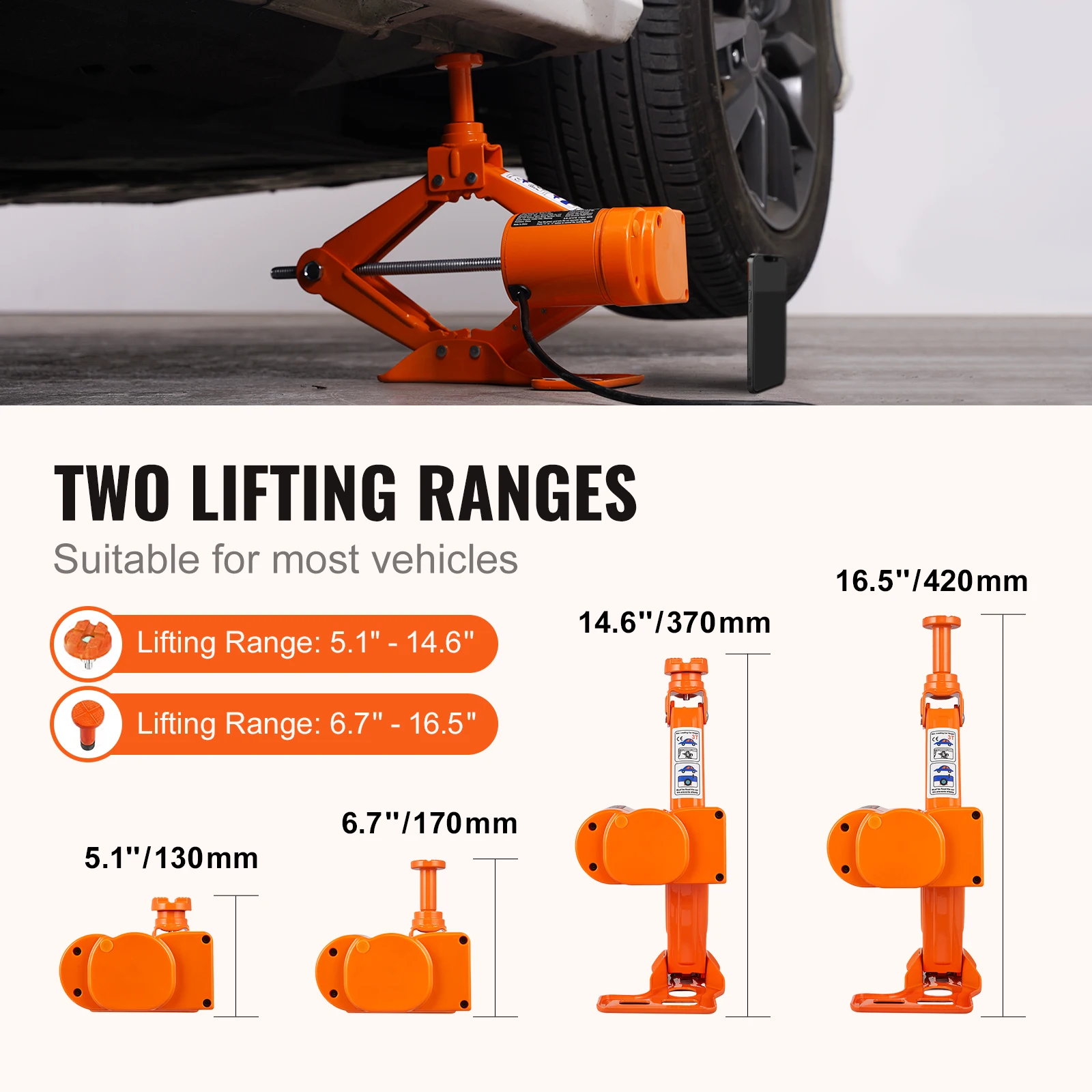 VEVOR 3 톤 전기 자동차 잭 리프팅 세트, DC 12V 자동차 가위 플로어 잭 키트, 임팩트 렌치, 에어 펌프, SUV 자동차 수리 도구