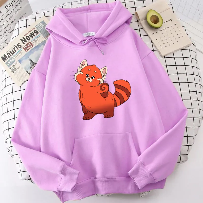 Sudaderas con capucha Kawaii para mujer, sudadera con estampado de Panda rojo de dibujos animados, Tops de lana Harajuku, Invierno