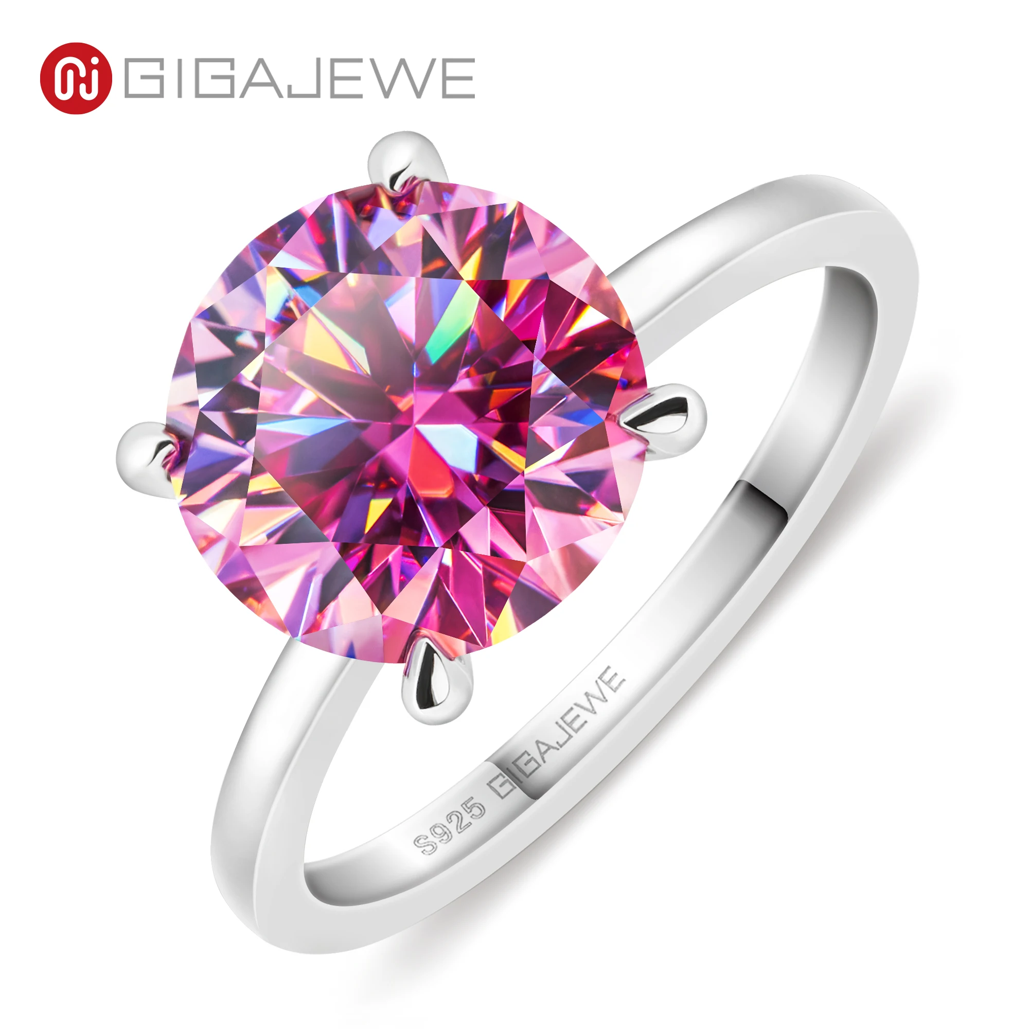 GIGAJEWE 4.0CT Moissanite Jewelry Ring Round Cut Charm Choice 18K Gold Plated 925 Silver Diamond Test Passed Gift for Women