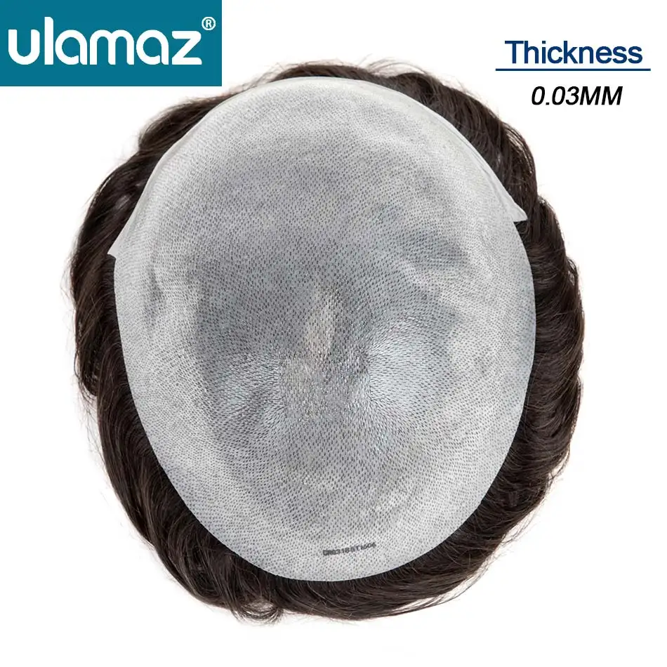 0.03 Ultra Thin Skin Toupee Undetectable Men's Capillary Prosthesis Realistic Wig Man Human Hair Microskin Hair System For Man