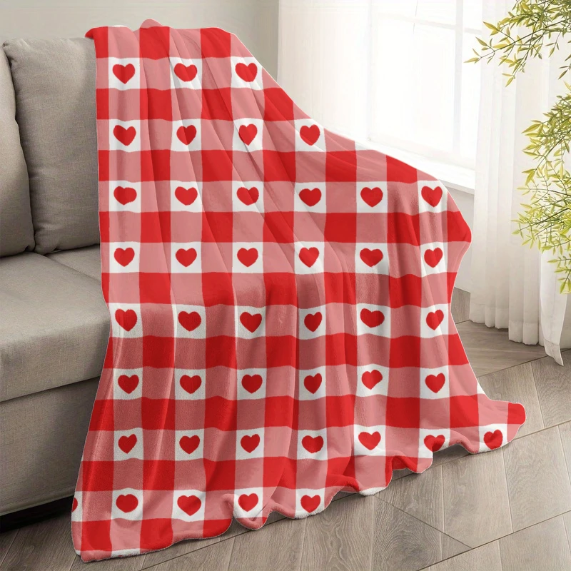 

Valentine's Day Flannel Throw Blanket 50x60/60x80 Red Plaid Heart Pattern Soft Cozy Warm Blanket for Bedroom Living Room