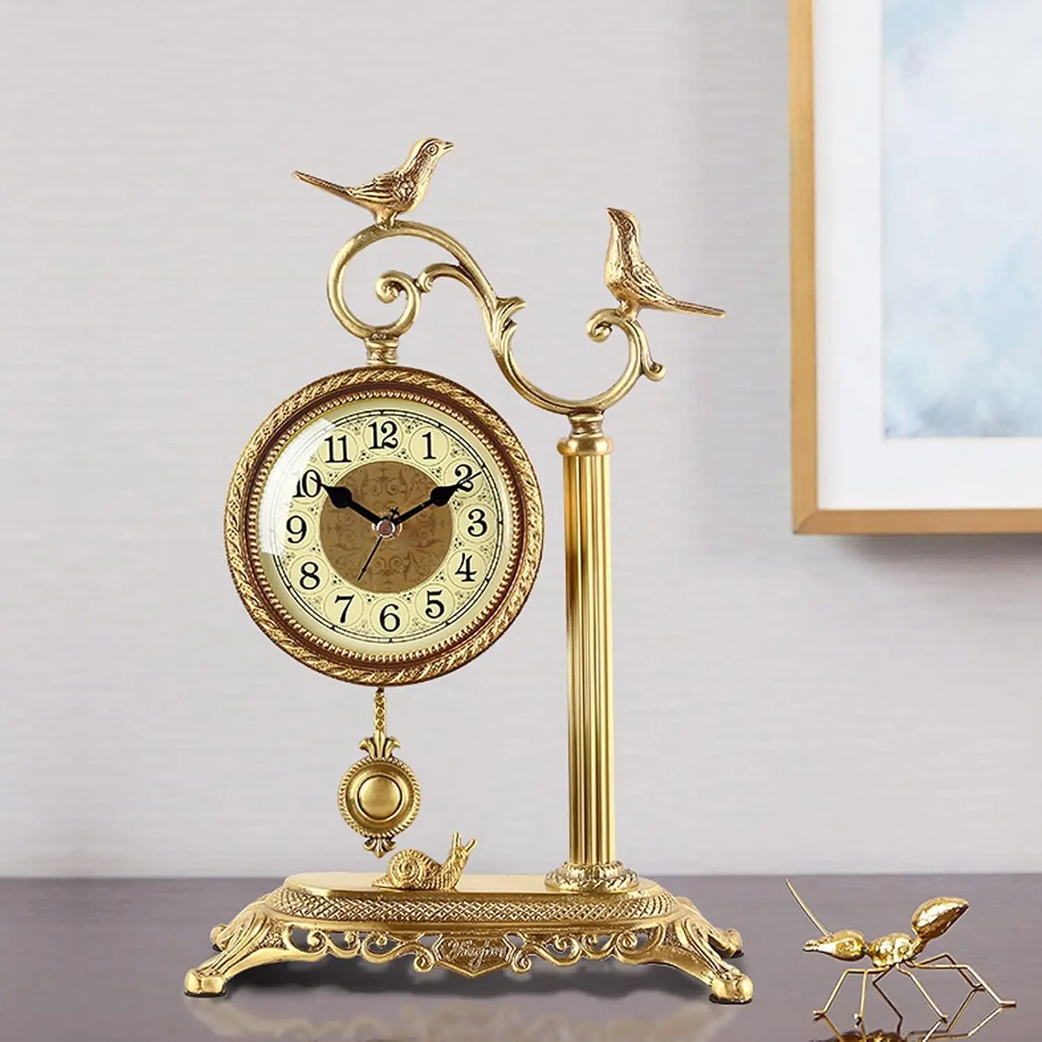 Grandfather Clocks European-Style Brass Ornaments Table Clock Living Room Home Retro Table Sitting Clock Decoration Atmosphere C
