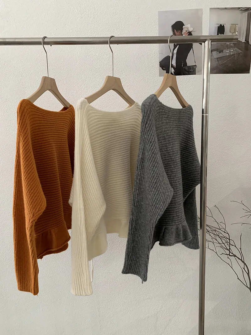 French Style Gentle Ruffles Lace Up Women's Sweater Fashion Temperament Solid Color Long Sleeve Soft Knitwear Vintage Tops