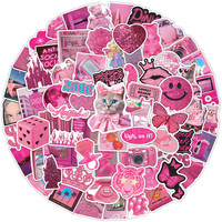Kawaii Barbie-Pink Doodle Sticker Set 100/50pcs - Pre-Cut Labels for Tech Customization, Skateboard Art & Travel Gear
