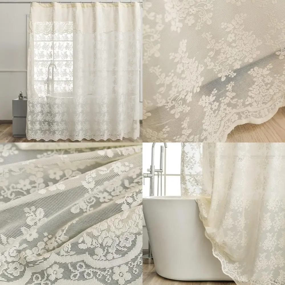 

Занавеска для душа из кружева цвета слоновой кости - занавеска для душа в стиле шебби-шик с цветочным принтом и прикрепленной валентой, роскошная кружевная занавеска для ванной комнаты, фермерский дом