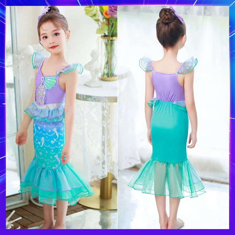 Little Mermaid Princess Costume Kids Birthday Halloween Girl Dress Children Summer Beach Fishtail Frocks Carnival Party Cospl*.1