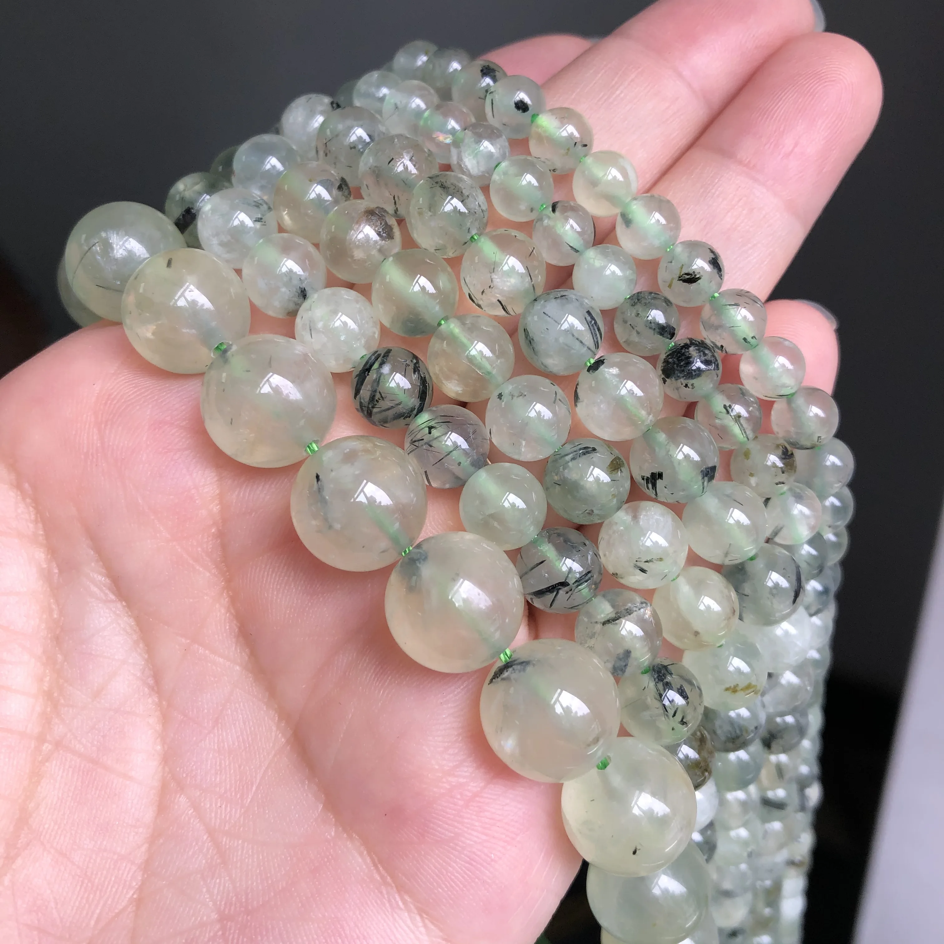 4/6/8/10/12mm Natural Prehnit Stone Beads DIY Charms Bracelets Necklace Loose Beads For Jewelry Making Beadwork Handicraft