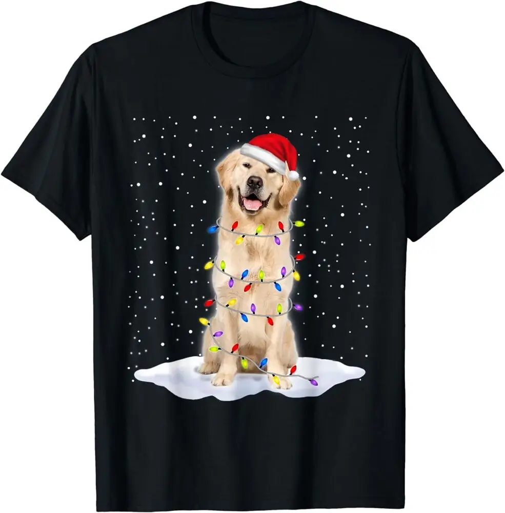 Golden retriever Santa Christmas Tree Lights Xmas Gift T-Shirt High Quality 100%Cotton Short Sleeve