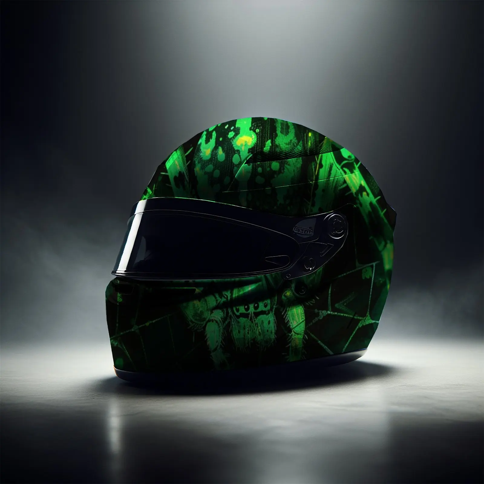 Cyberpunk Sci - Fi Green Spider Print Full Helmet Wrap Sticker Motorcycle Helmet Racing Graphic Decal Vinyl Wrap Helmet Decorati