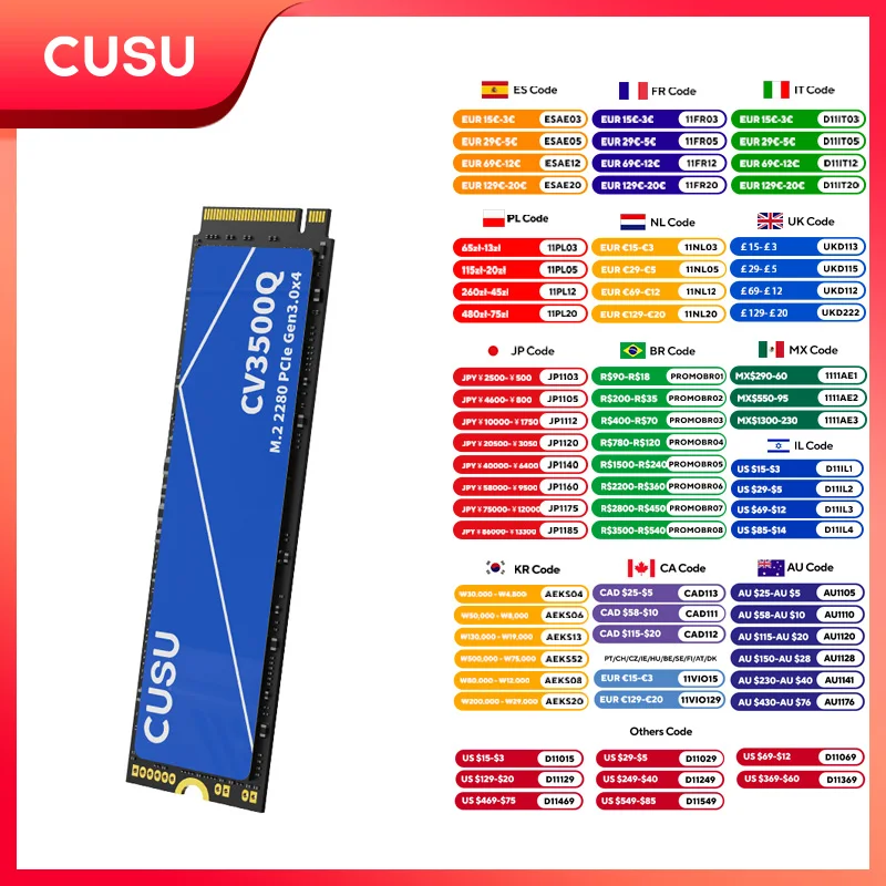 

CUSU SSD 512GB 1TB 2TB NVMe M2 PCIe3.0 M.2 2280 Hard Drive Solid State Disk for Laptop Desktop