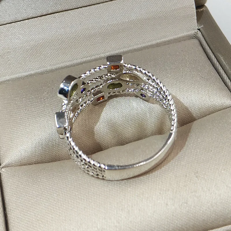 Anillos de Color plata con sello S925 auténtico para mujer, anillo de compromiso hueco, bisutería, regalo, joyería de boda de Plata esterlina