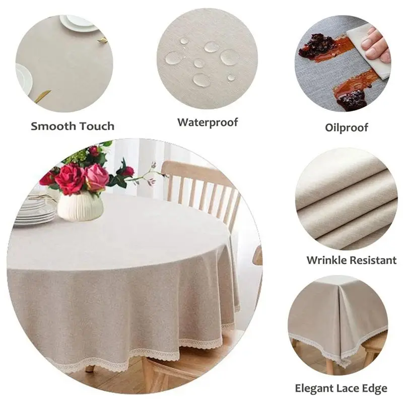 ABKJ-Lace Round Tablecloth - Stain, Splash, Oil And Fabric Tablecloth,Washable Decorative Kitchen Tablecloth