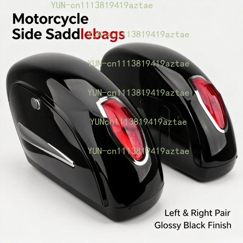 Motorcycle Accessories Small Black Side Luggage Boxes With LED Decor Light Durable Side Saddlebags Storage Bags