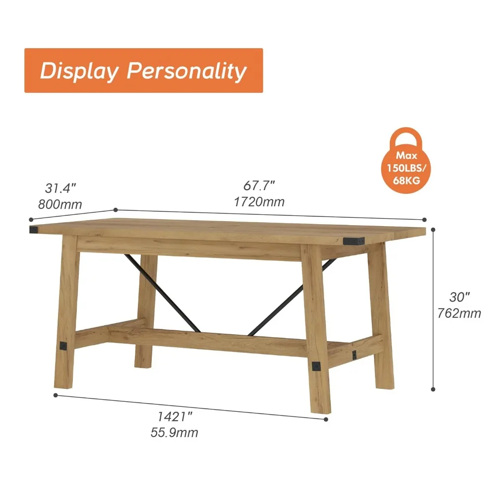 

4-6 Person Farmhouse Dining Table with Heavy Duty Wooden Legs, 67.7 Inch Rectangular Modern Wood Kitchen Table for, Customized