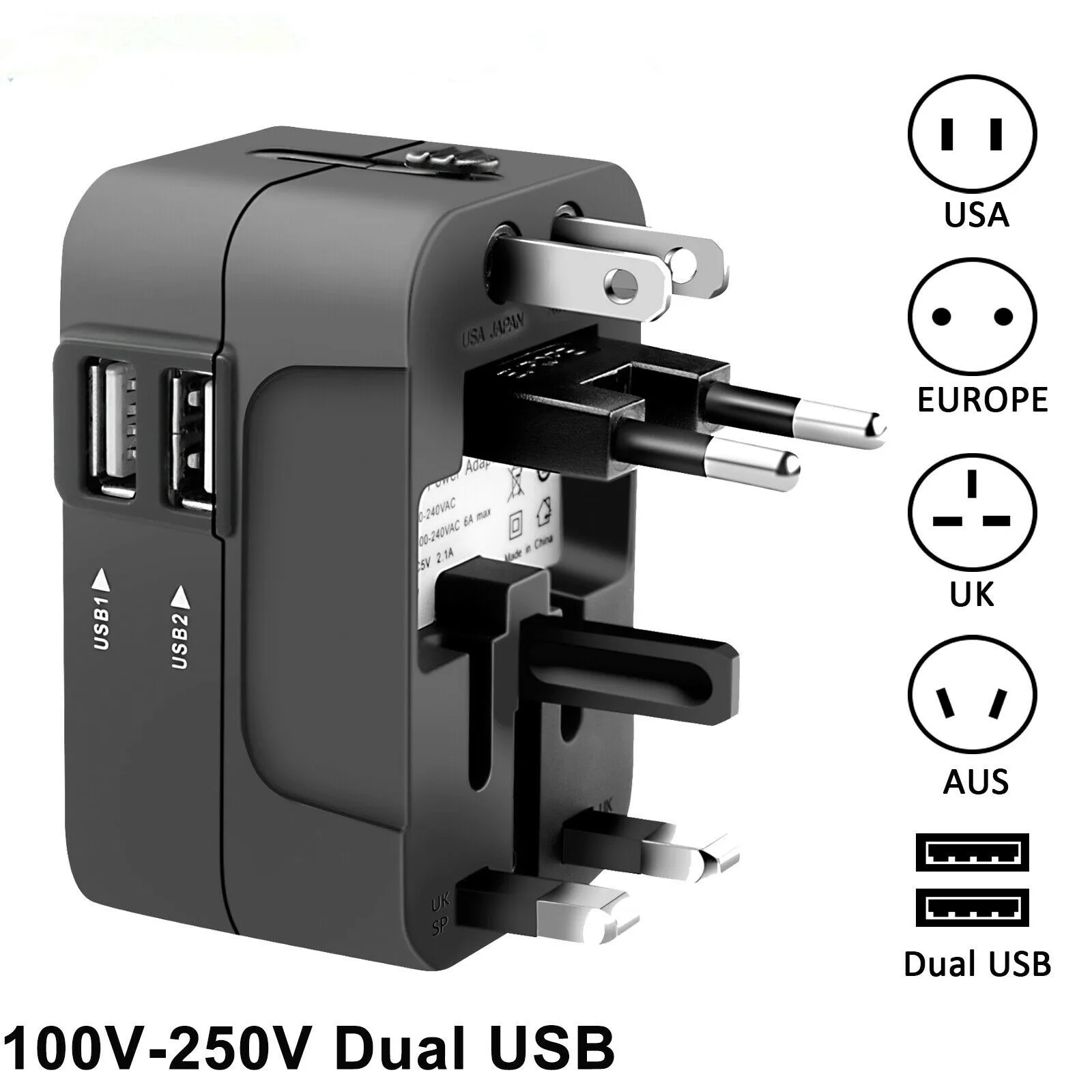 Universal Travel Adapter Multi-pin Plug Dual USB Port Power Outlet Charger Converter EU US UK AU Plug Available