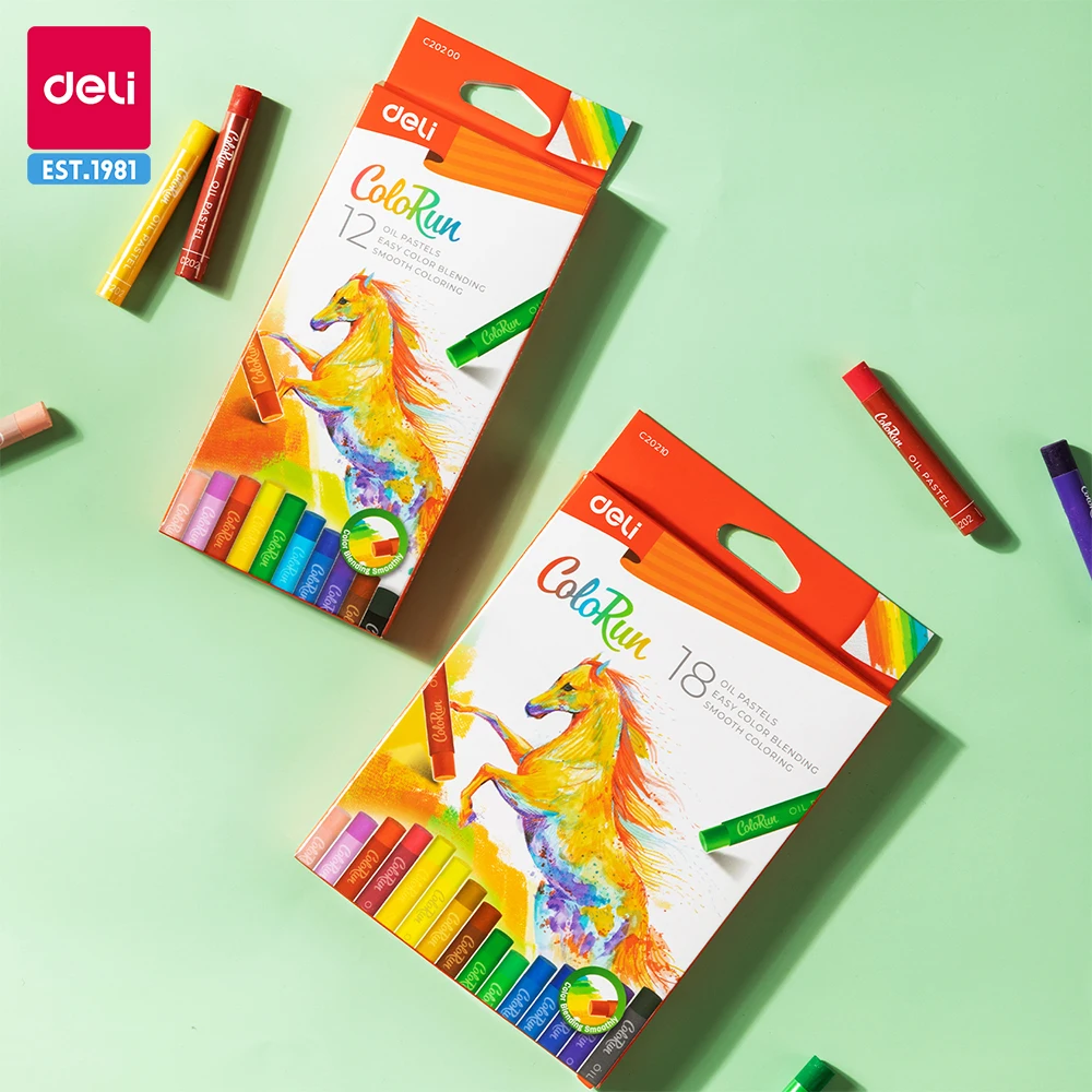 Deli-Crayons créatifs de dessin animé pour enfants, pastel à l'huile, dessin de forme ronde, papier non toxique, fournitures d'art pour étudiants, 12/18