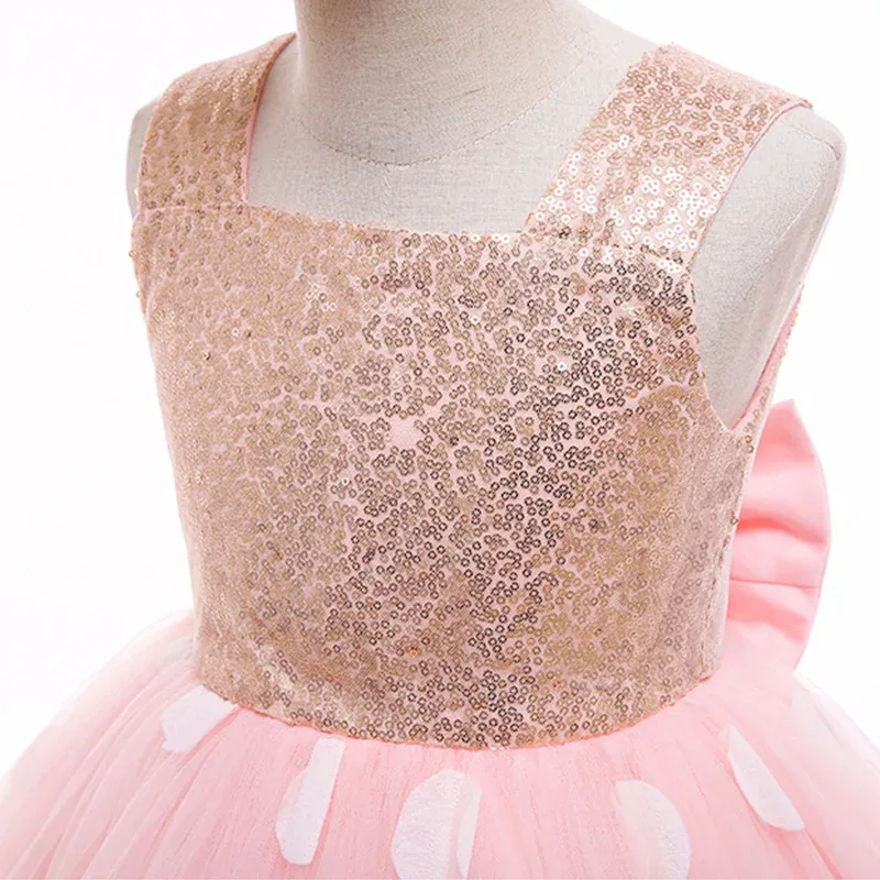 فستان بناتي وردي منقط مع ربطة شعر على شكل آذان فيونكة للأطفال في أعياد الميلاد والهالوين وحفلات الكرنفال فستان الأميرة من 1 إلى 6 سنوات