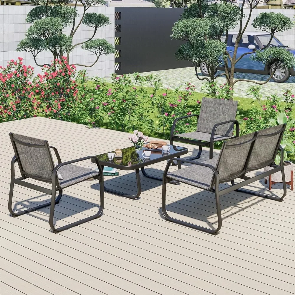 

4 Pieces Patio Furniture Set, All-Weather Outdoor Conversation Sets for Backyard, Lawn, Garden & Poolside with Tempered Glass Co