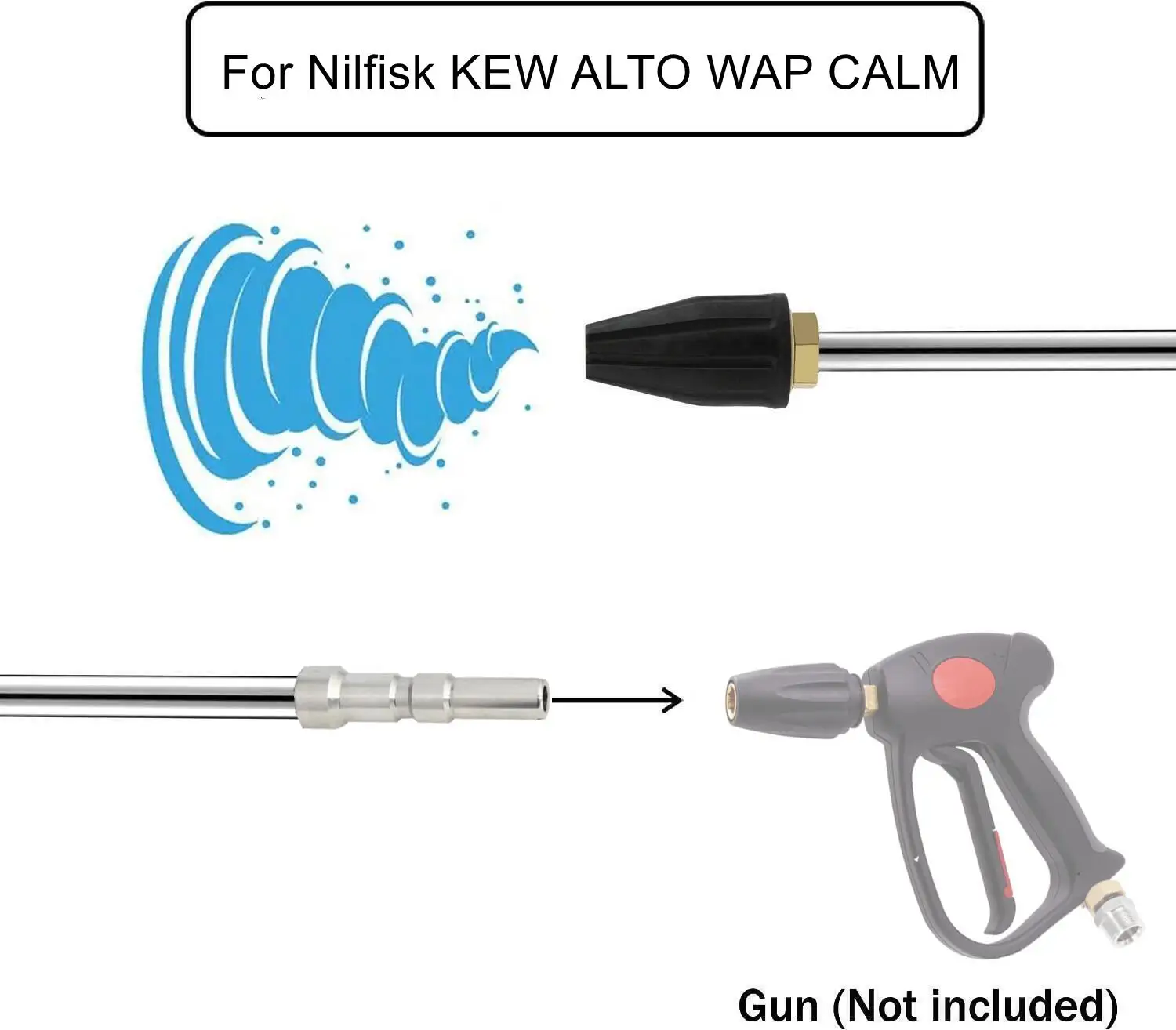 For Nilfisk KEW ALTO WAP CALM Rotating Blaster Turbo Jet Nozzle Extension Wand Lance High Pressure 3000 PSI