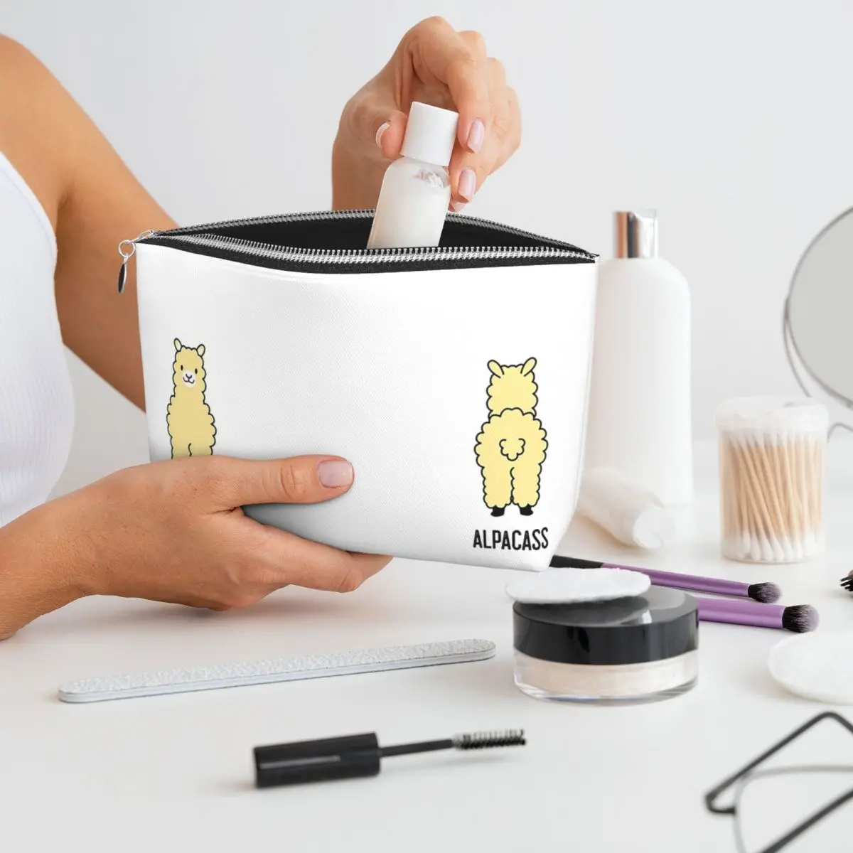 

2-Sided Kiss My Alpacass Funny Alpaca Llama Women Cosmetic Bags Travel Makeup Organizer Pouch Toiletry Storage Dopp Kit Case