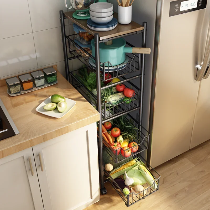 

Kitchen Shelving New Multifunctional Floor Trolley Storage Shelving for Vegetable Baskets Closet Organizer Storage Shelf