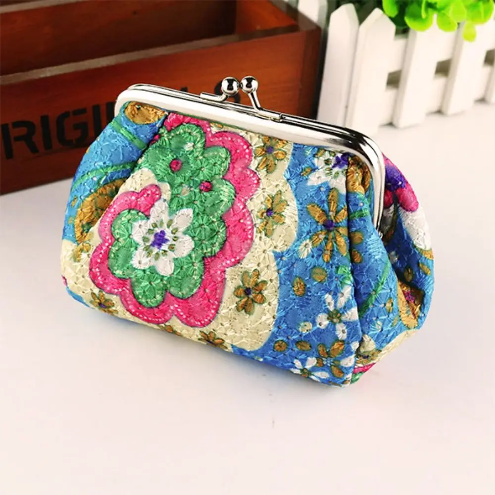 

Fashion Polyester Coin Purse Floral Pattern Metal Hasp Phone Bag Headset Storage Bag Credit Card Holder Woman