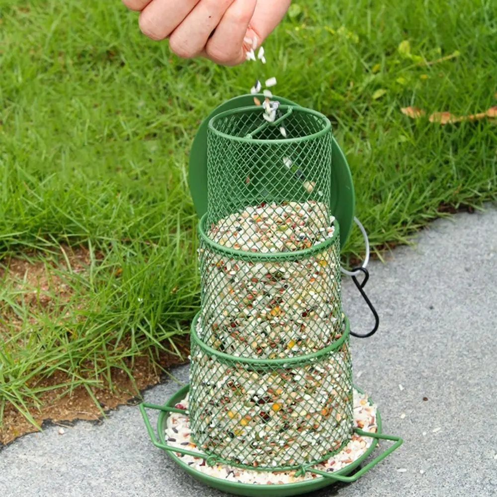 Iron Bird Feeder Hanging with Roof Bird House Feeder Tray Retractable Removable Hummingbird Food Container Wildlife Lovers