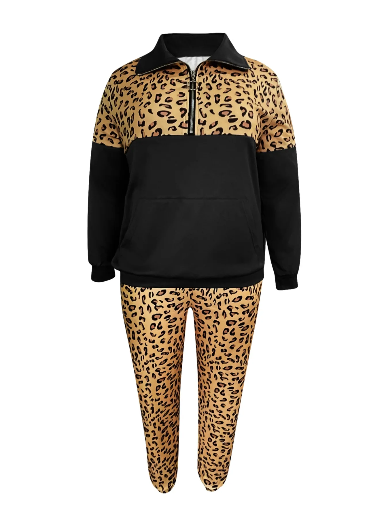 LW Plus Size Women\'s matching sets Leopard Print Kangaroo Pocket Pants Set 2024 NEW Spring women Two pieces sets Casual Oufits