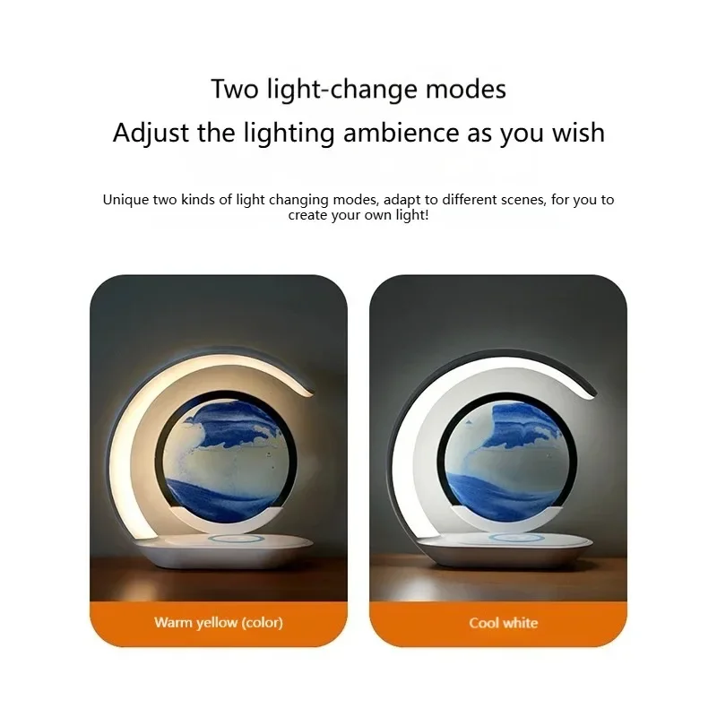 LED Table Light Flowing Sand Art Night Lamp Quicksand Painting Wireless Charge Touch Control Bedside Sandscape Lamp Home Decor