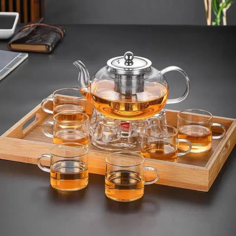 Heat Resistant Glass Tea Pot Thicken Heated Container Tea Pot with Stainless Steel Infuser Clear Kettle High Quality Teapot